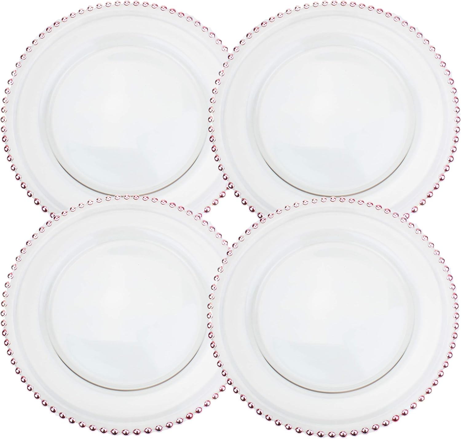  | Clear Glass Charger 12.6 Inch Dinner Plate With Beaded Rim - Set of 4 - Gold: Charger & Service Plates