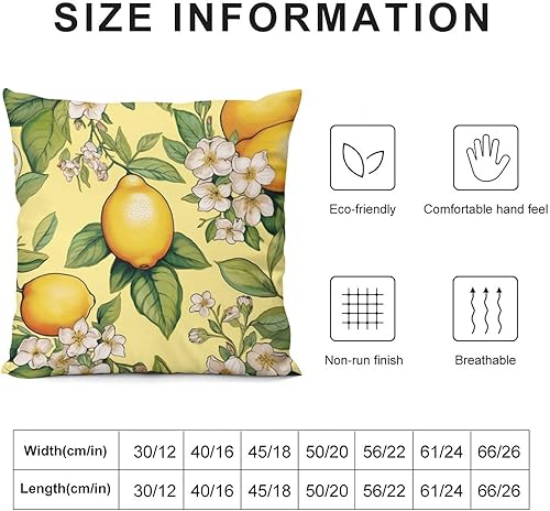 Miniatura 3 de Fundas de almohada decorativas cuadradas de terciopelo de 12 x 12 pulgadas, diseño de acuarela limón con hojas verdes, cojines decorativos para sala