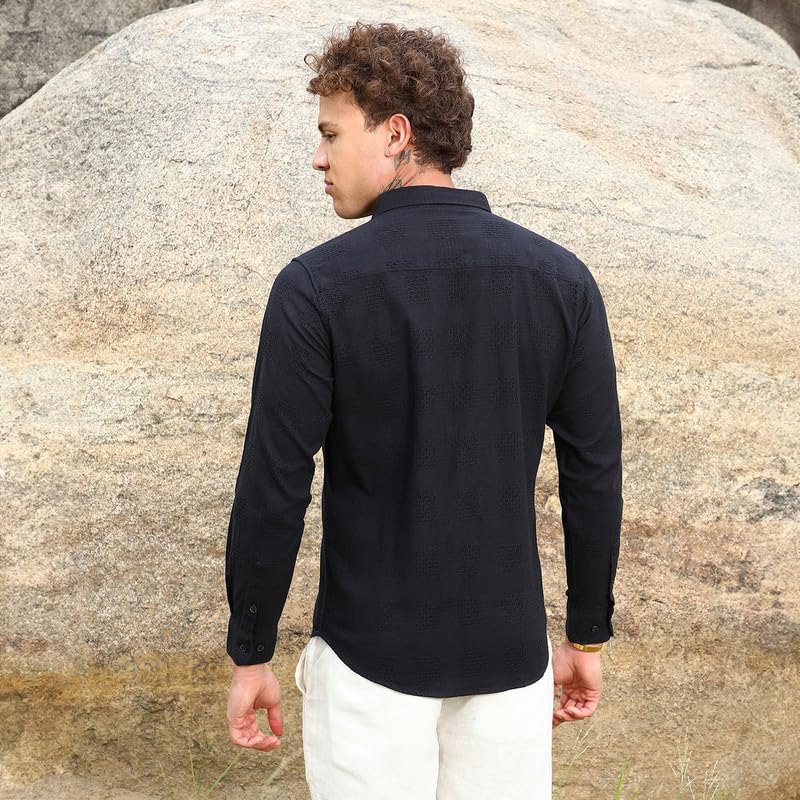 Image of CAHOOT Men's Solid Utility Shirt | Casual Wear | Spread Collar | Long Sleeve | Button Closure | Shirt Crafted with Comfort Fit for Everyday Wear
