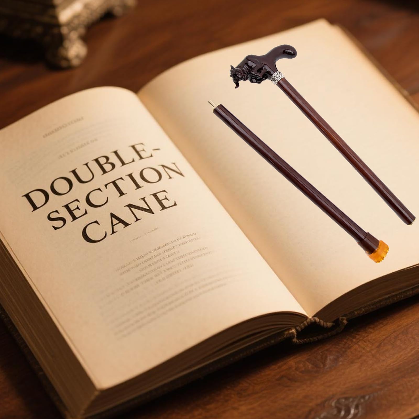 Bastón de Madera Maciza con Cabeza de Toro, Bastón de Moda de Doble Articulación, Bastón Decorativo para Fiestas de Cosplay, Báculo de Halloween de 36,22 Pulgadas