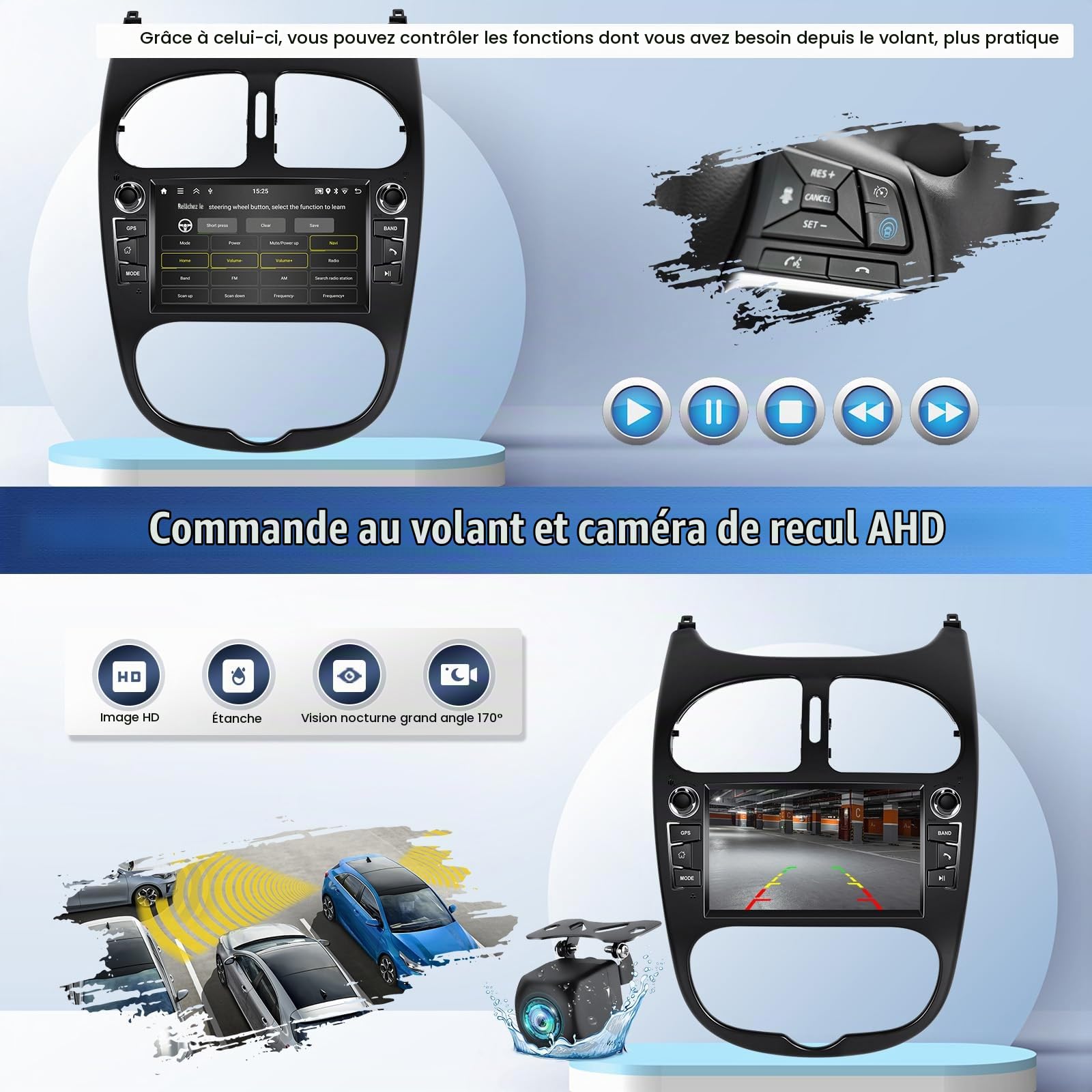 Android 15, 2G+64G CAMECHO Autoradio pour Peugeot 206 206CC 2002-2010 avec Carplay Android Auto, 7 Pouces Écran Tactile avec GPS Navi WiFi Mirror Link Bluetooth FM/RDS SWC Caméra de Recul
