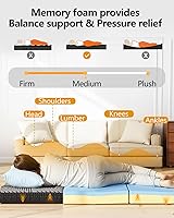 Vista 4 de Colchón triple plegable de 4 pulgadas, cama plegable de espuma viscoelástica, cero olor, funda extraíble 100% poliéster, asas resistentes, malla