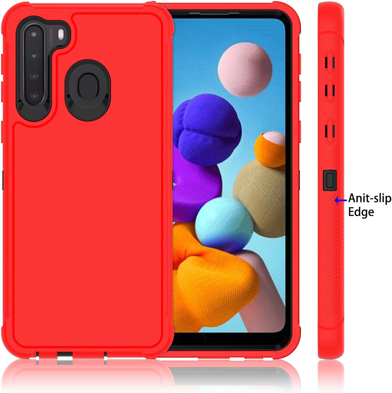 PhuLok Samsung A21 Case,Galaxy A21 Case,with HD Screen Protector,Heavy Duty Armor Shockproof Sports Anti-Scratches Non-Slip Bumper Rugged Case for Galaxy A21 (Red/Black)