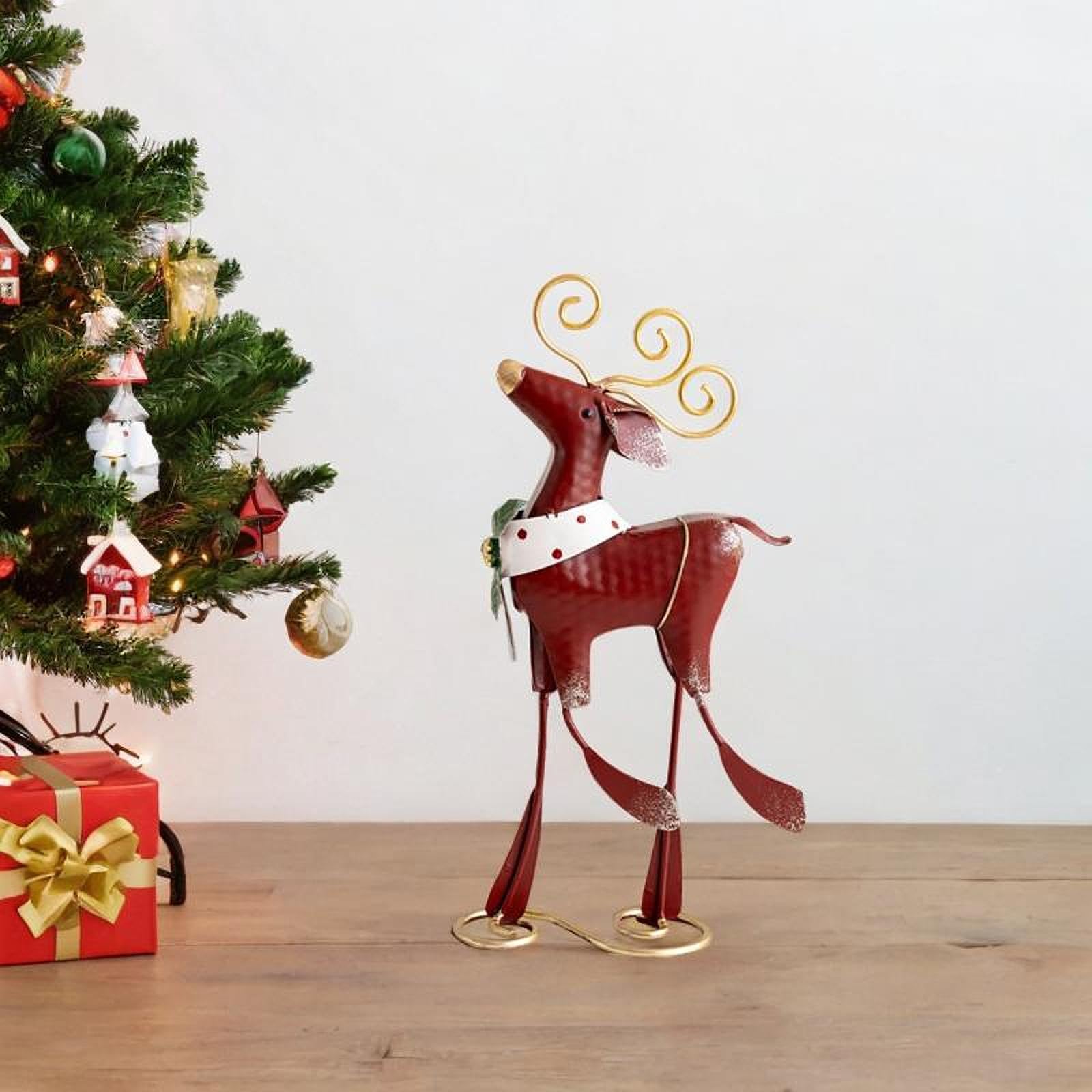 Estatua Navideña Decorativa para Mesa de Navidad Figura de Hierro Artesanal Centro de Mesa Atemporada Adecuada para Decoración de Hogar Fiesta Restaur, Adorno de Alce, Individual