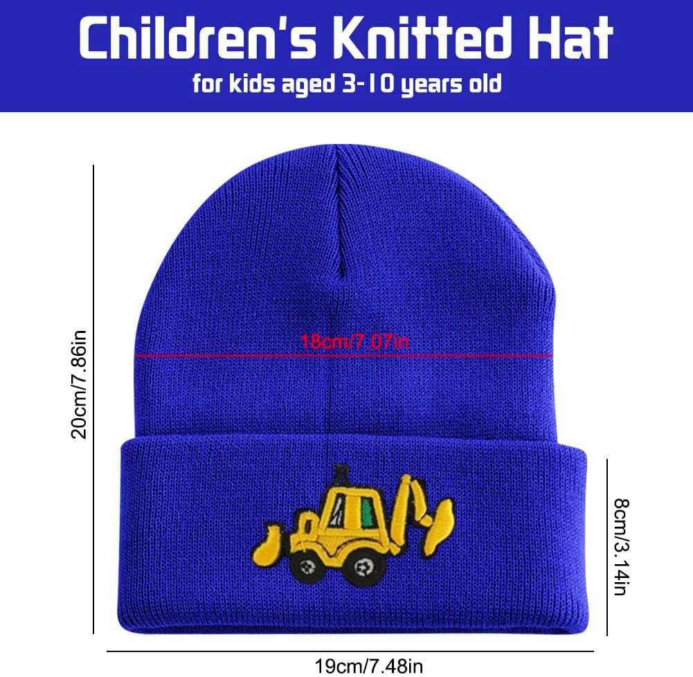 Cute Embroidery Excavator Toddler Kids Beanie Caps Soft Warm Baby Knitted Winter Hat for Boys Girls Age 3-10 - Image 2