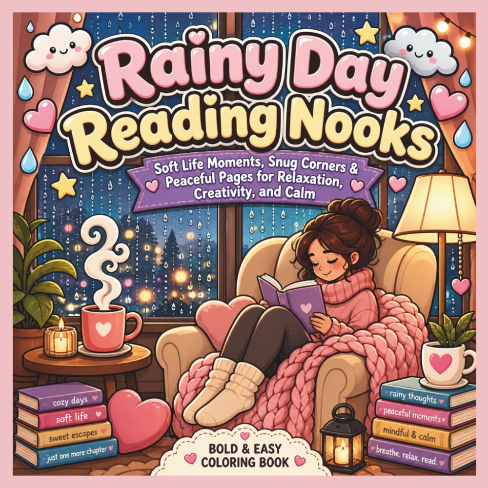 Rainy Day Reading Nooks: Bold & Easy Cozy Girl Coloring Book: Soft Life Moments, Snug Corners & Peaceful Pages for Relaxation, Creativity, and Calm