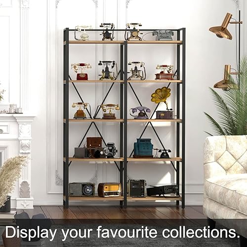 Miniatura 7 de BON AUGURE Estanterías industriales y estanterías, estantería Etagere de 5 niveles, estantes de metal de madera rústica de granja para oficina, sala