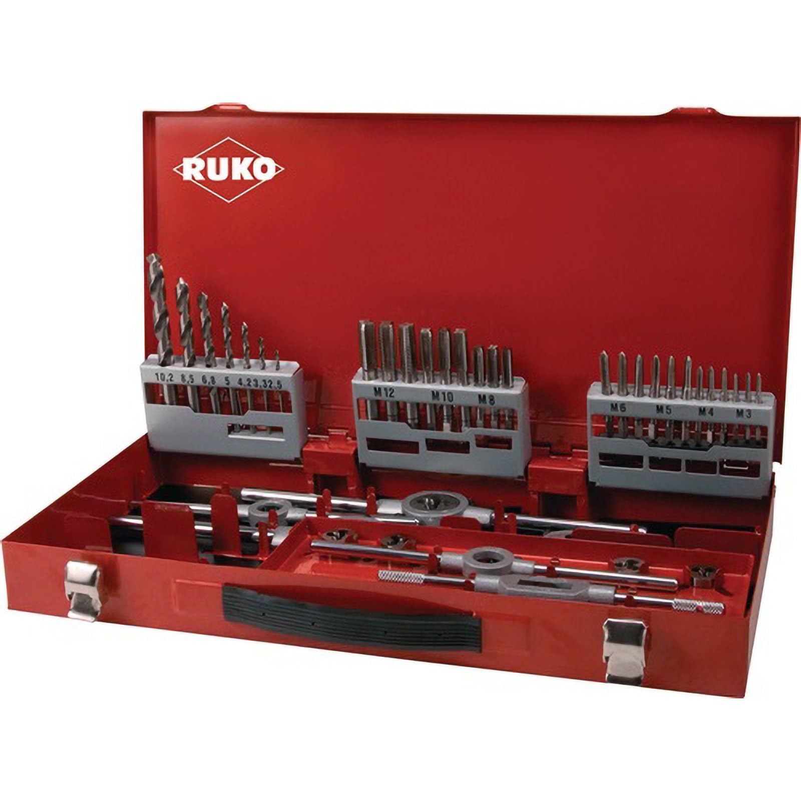 RUKOHSS Thread Cutting Tool Set Steel Case, Bright Finish, 44 Pieces, R245030