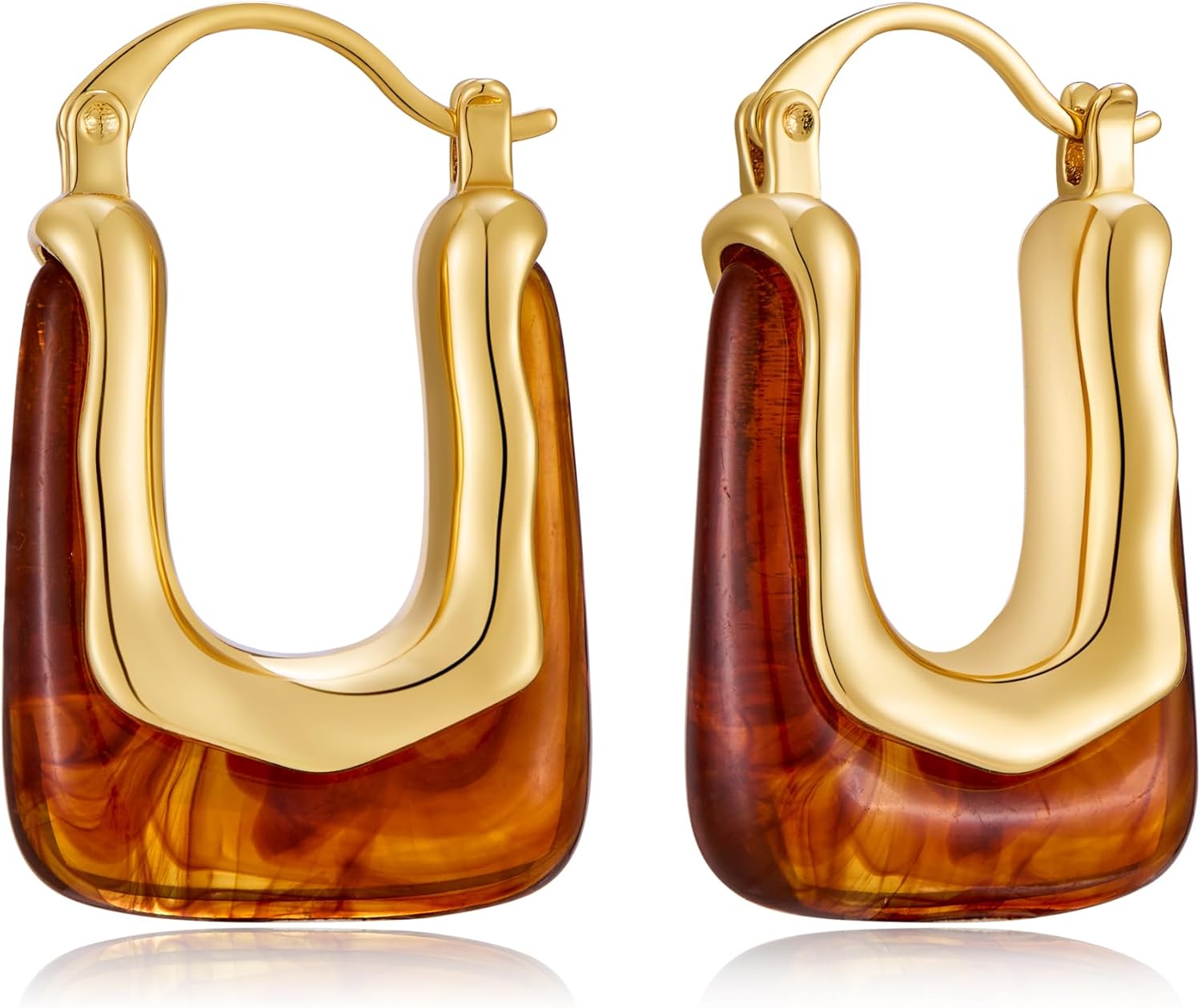 Acrylic Hoop Earrings for Women 14K Gold Plated Chunky Hoop Earrings Vintage Geometric Resin Fashion Jewelry Gifts