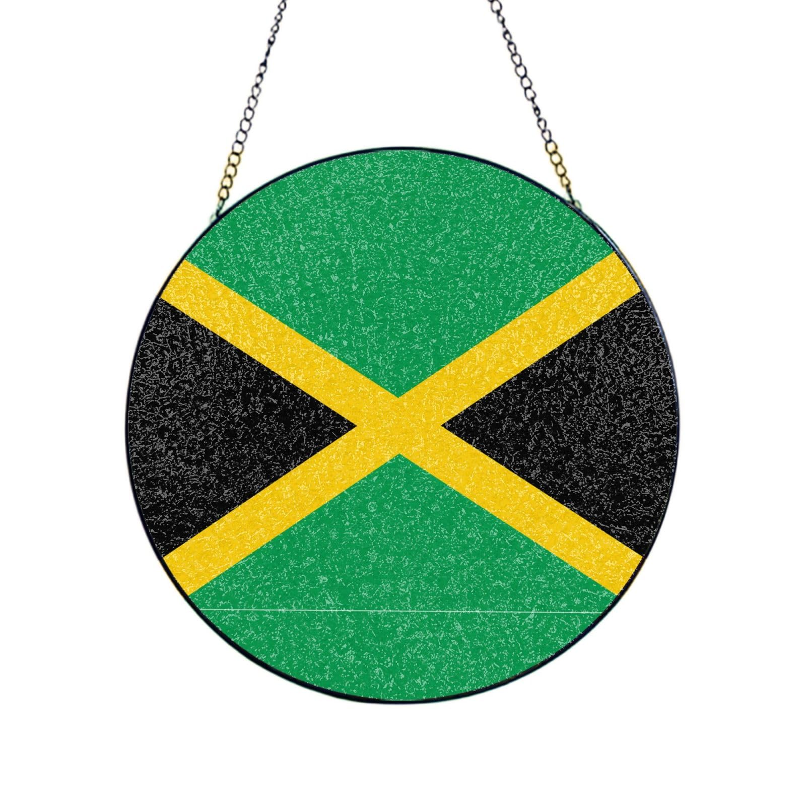 Phayah Flag Of Jamaica Print Glass Window Hanging Sun Catchers Suncatcher Decor For Birthday For Home Garden Porch 4in（10cm）