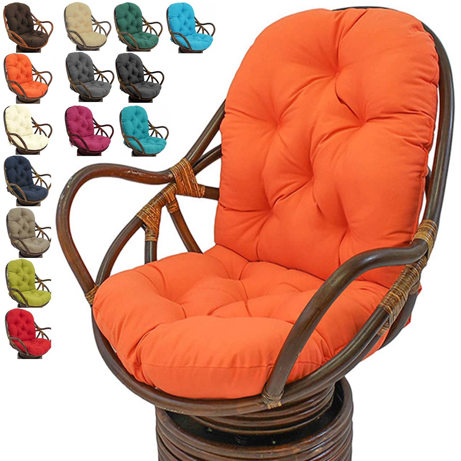 NZPOST Cuscino Girevole Impermeabile per Sedia a Dondolo da Esterno + Schienale Alto Imbottito - Cuscino per Sedia Papasan con Amaca da 120 * 60 cm