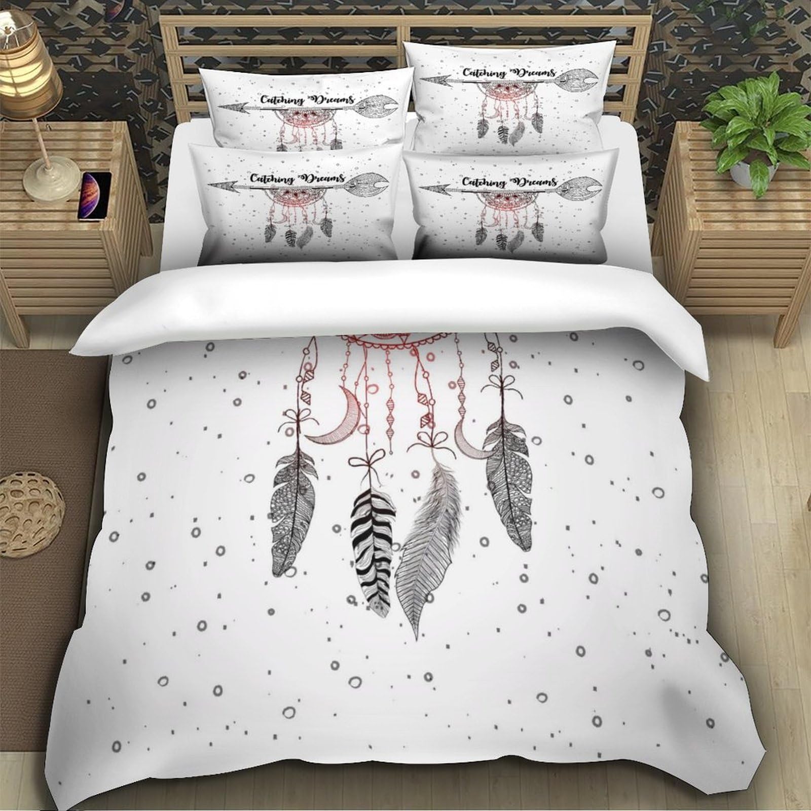 3D Traumfänger Bettwäsche Mikrofaser Set Jugend Schlafzimmer | Traumfänger Motiv Reißverschluss hautfreundlich pflegeleicht Geschenkidee King（220x240cm）