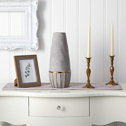 Miniatura 3 de Nearly Natural Jarrón decorativo de piedra regal de 15 pulgadas con detalles dorados