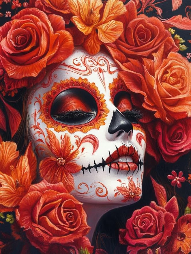 5D Sugar Skull Women Diamond Art 12x16 Inch Full Drill Diamond Painting Kits for Adults & Beginners - DIY Art Crafts for Relaxation and Home Wall Decor 783A