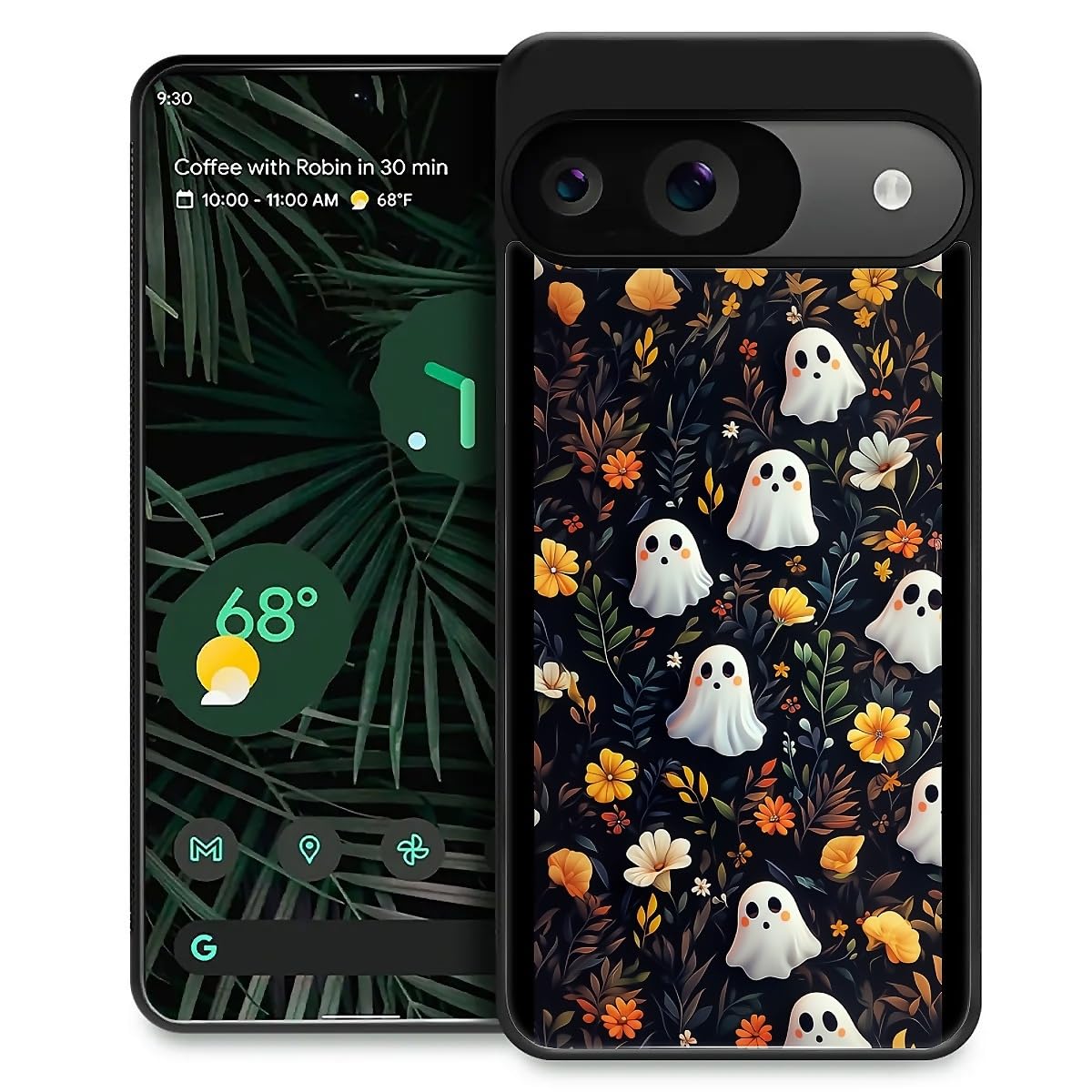 TAMEFOX Compatible with Google Pixel 9/9 Pro Case,Halloween Flower Ghost Slim Soft Shockproof TPU Women Girls Boys Protective Cover Case for Google
