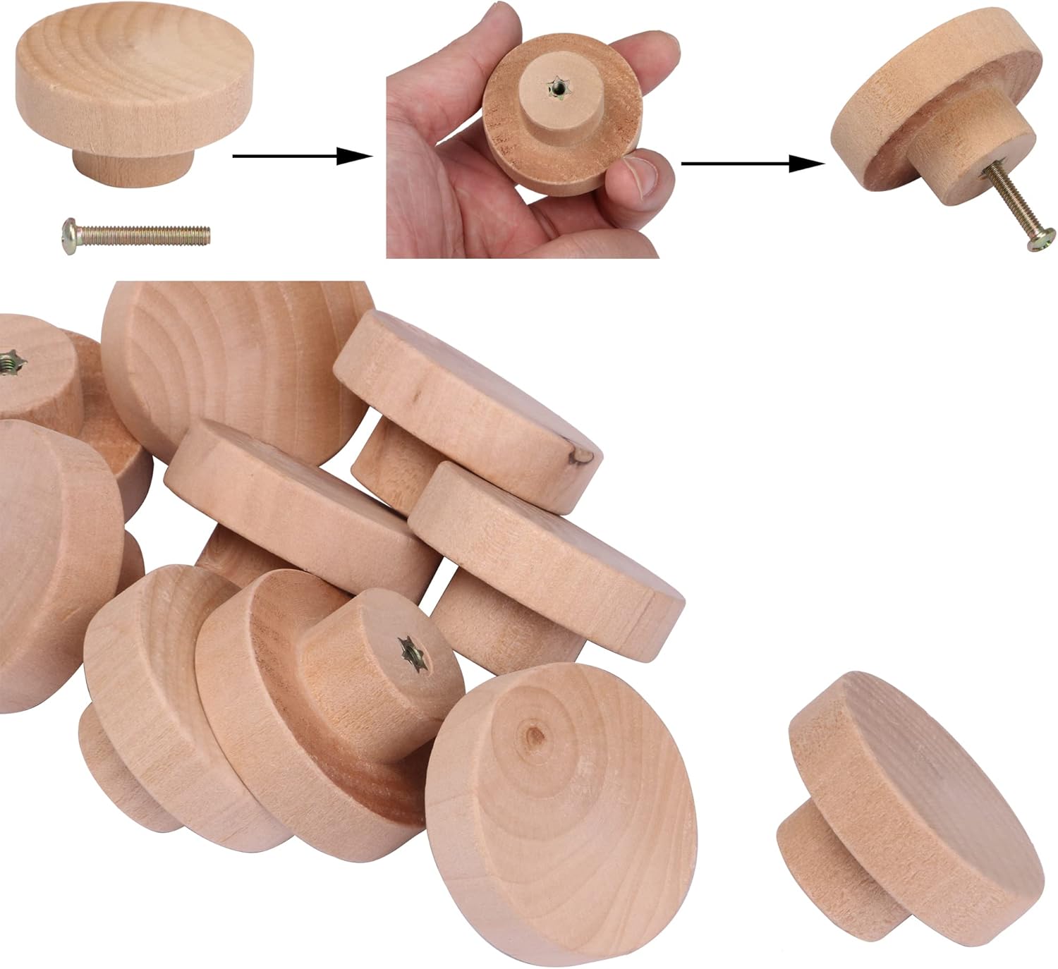 Doublelife 10PCS Round Unfinished Wood Drawer Knobs Pulls Handles - Cabinet Furniture Drawer Knobs Pulls Handles 50mmx25mm (50mmx25mm)