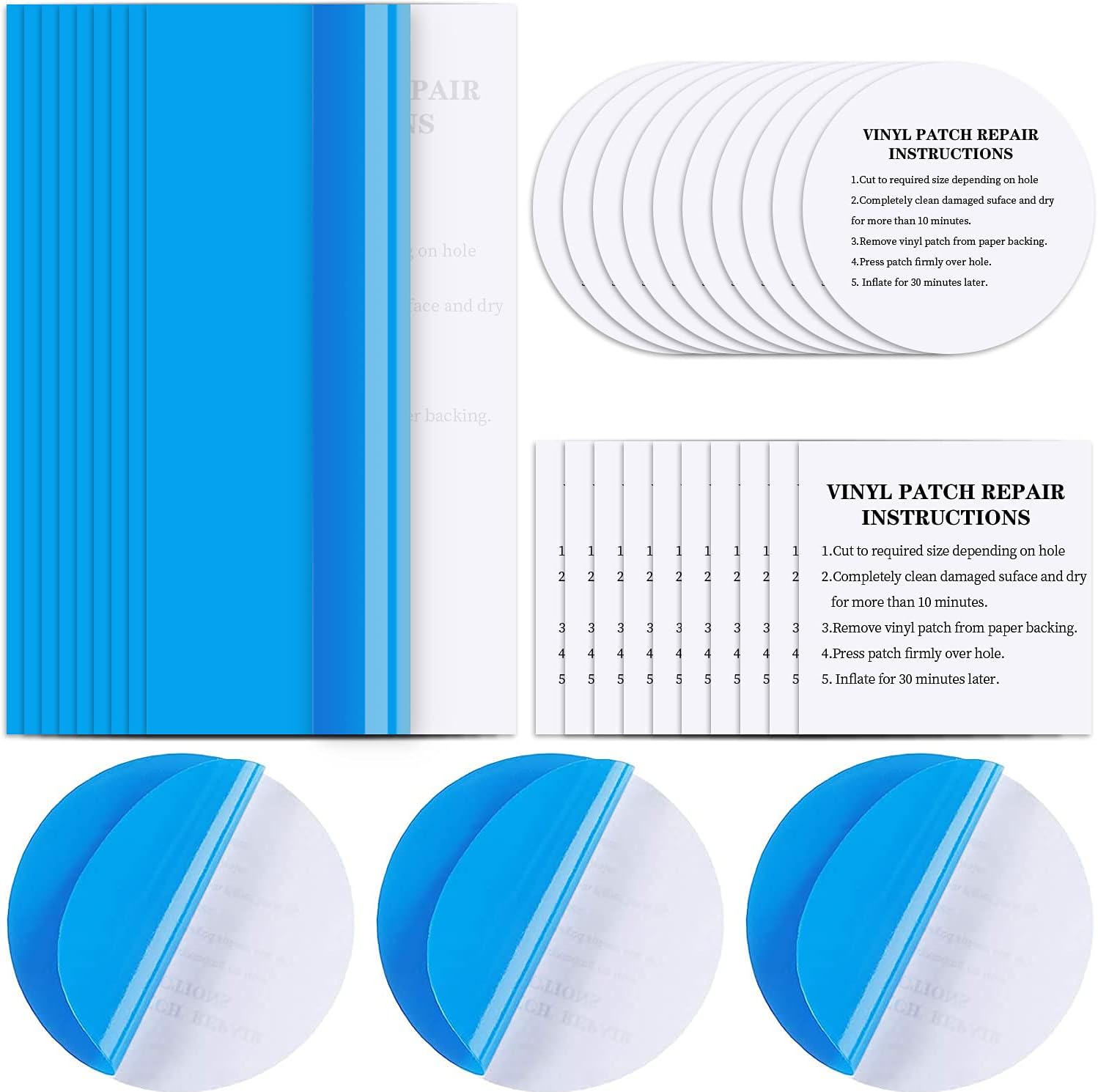 TCIOD 60 Pieces Self-Adhesive PVC Repair Patch Repair, Vinyl Pool Patch Repair Kit Plastic Repair Patches Kit for Pool Patches, Swimming Pools Inflatable Boat Products (Blue)
