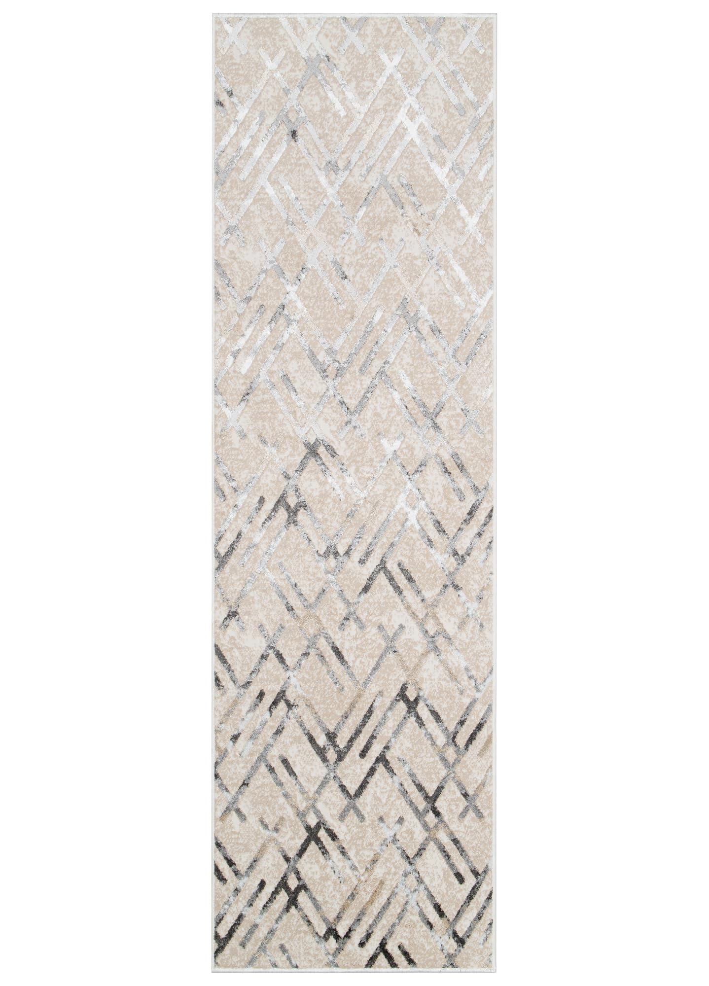 TAPISO Crystal Teppich Läufer Glänzend Grau Beige Schwarz Modern Gitter Verwischt Muster Wohnzimmer Schlafzimmer Flur Eingang ÖKO-TEX 100 x 130 cm