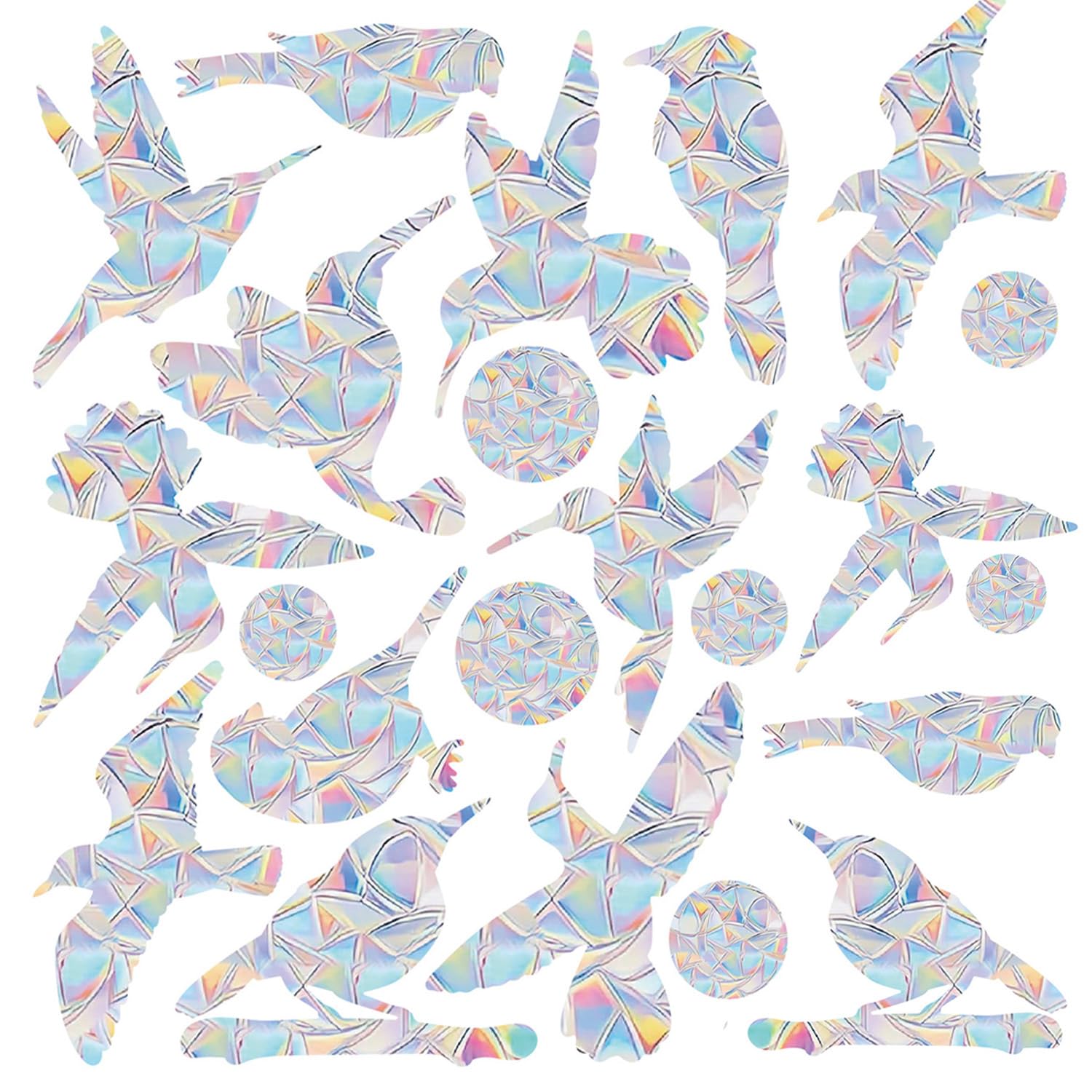 32 Stück Prisma Fensteraufkleber, um Vogelschläge zu verhindern, Anti-Kollisions-Aufkleber für Fenster und Türen, Regenbogen Folie Fenster, Kolibri-Kreis-Stil