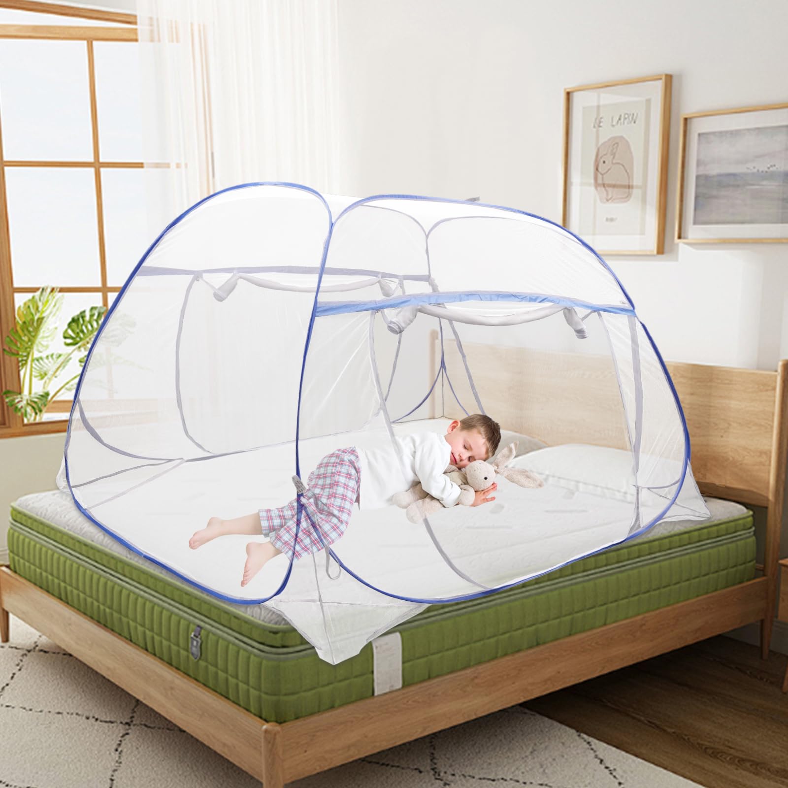Moustiquaire De Lit Pliable Double 200x180 Cm - Porte Double, Fond En Maille, Installation Facile - Pour Chambre Ou Camping