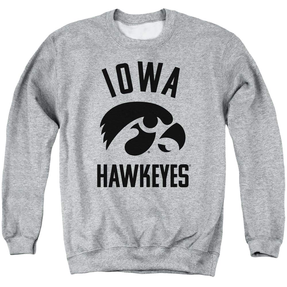 University of Iowa Official One Color Hawkeyes Logo Unisex Adult Crewneck Sweatshirt,Athletic Heather, 2X-Large