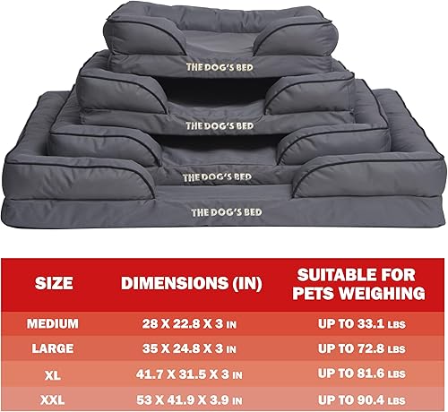Miniatura 3 de The Dog's Bed, cama ortopédica impermeable de espuma estándar para perros con soporte estándar, XXL gris con ribete negro, impermeable, cama de