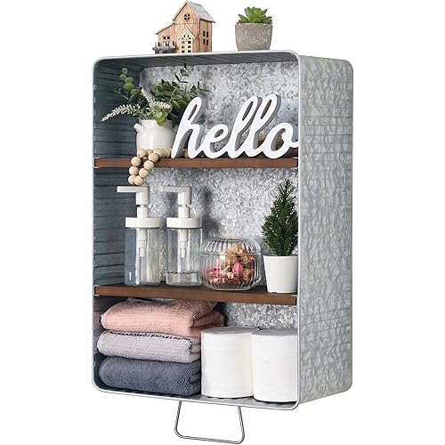 WOODEXPE 22" L Galvanized Wash Tub with Shelves Rustic Bathroom Decor Rustic Farmhouse Bathroom Shelf