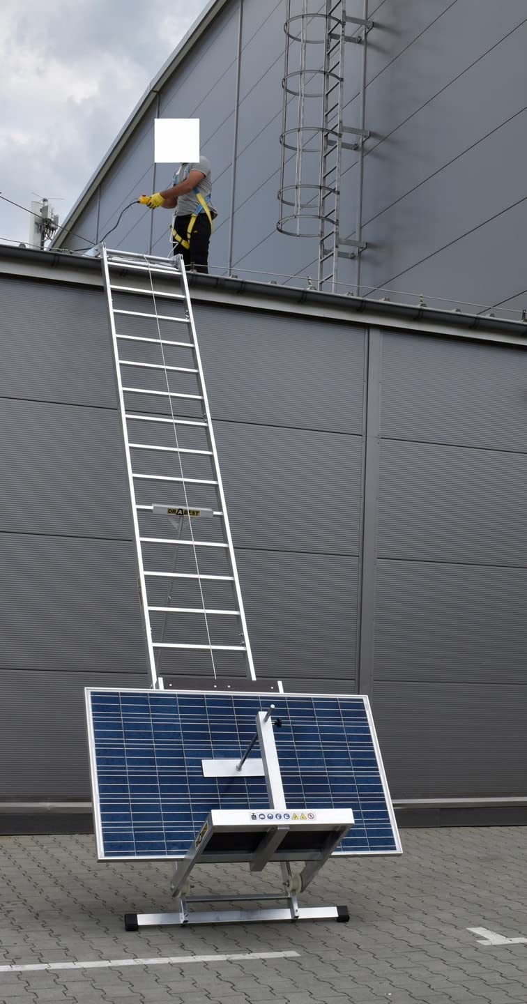 DRABEST Monte-Panneaux Solaires - Aluminium Élévateur pour Panneaux solaires - Échelle Support avec Treuil Électrique Monte de Charge - Échelle de Toit avec Une Corde de 12 m - Max 125 kg