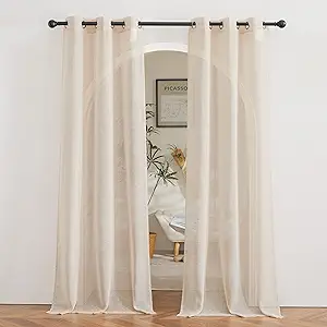 NICETOWN Semi Sheer Beige Curtains 84 inches Long, Grommet Linen Weave Vertical Drapes Semi Sheer Privacy with Light Filtering for Living Room/Bedroom, W36 x L84, 2 Panels