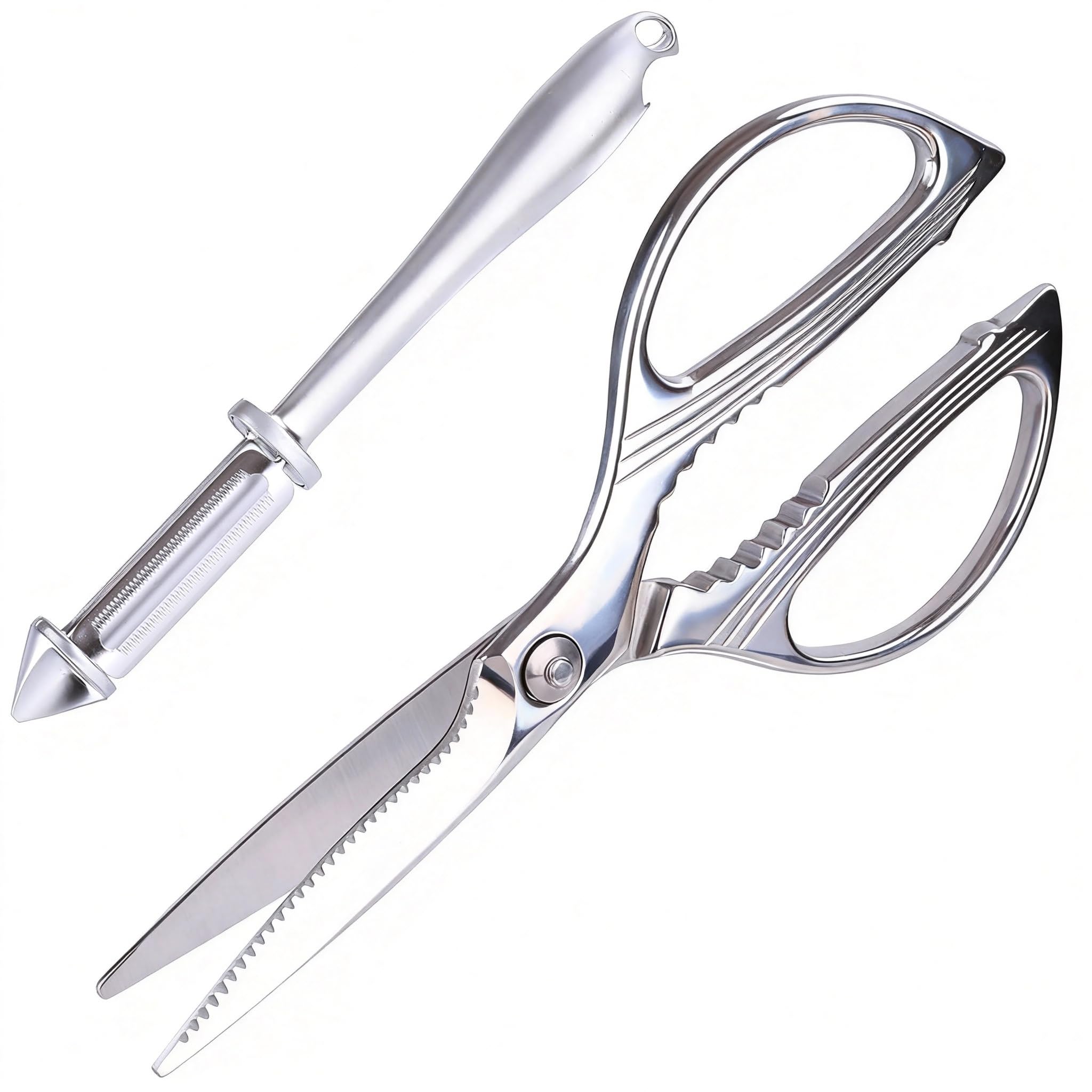 Stainless Steel Heavy Duty Kitchen Shears – All-Purpose Poultry Scissors for Meat, Chicken Bones, and Vegetables – Dishwasher Safe Multipurpose Kitchen Scissors with Non-Slip Grip,8 inch