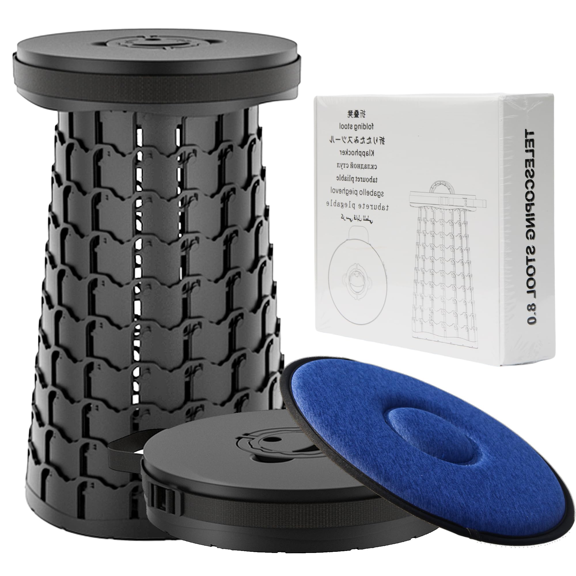 ALEVMOOM Taburete Plegable Portátil con Cojín, Taburete Plegable Telescópico para Adultos, Taburete de Camping Aún Más Estable Capacidad de Carga 450 kg, para Senderismo en el Jardín al Aire Libre