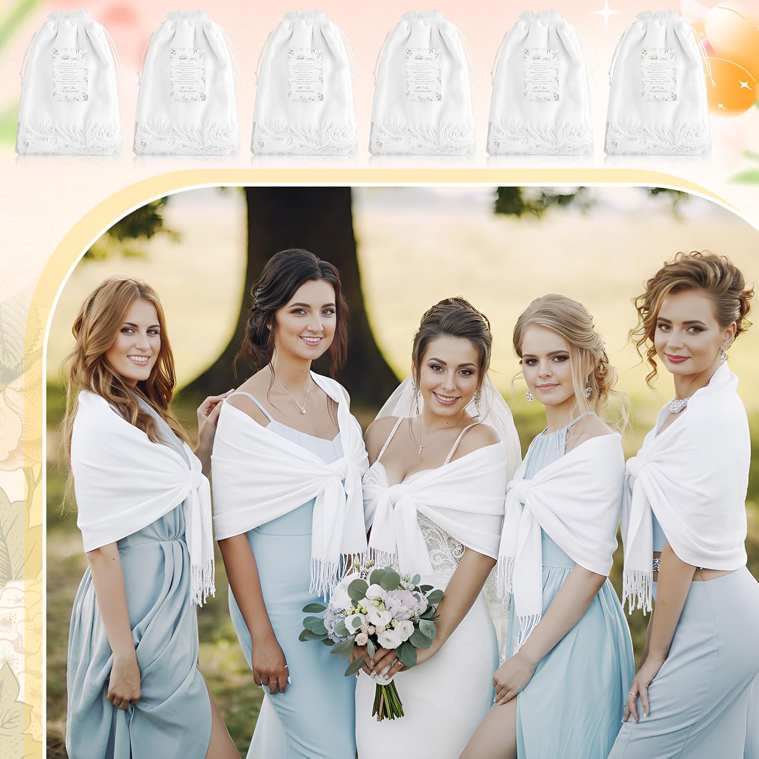 24 Sets Shawl and Wrap Bulk with Cards and White Organza Bag for Wedding Women Scarf Bridesmaid Shawls and Wraps Party Gift for Guest - Image 5