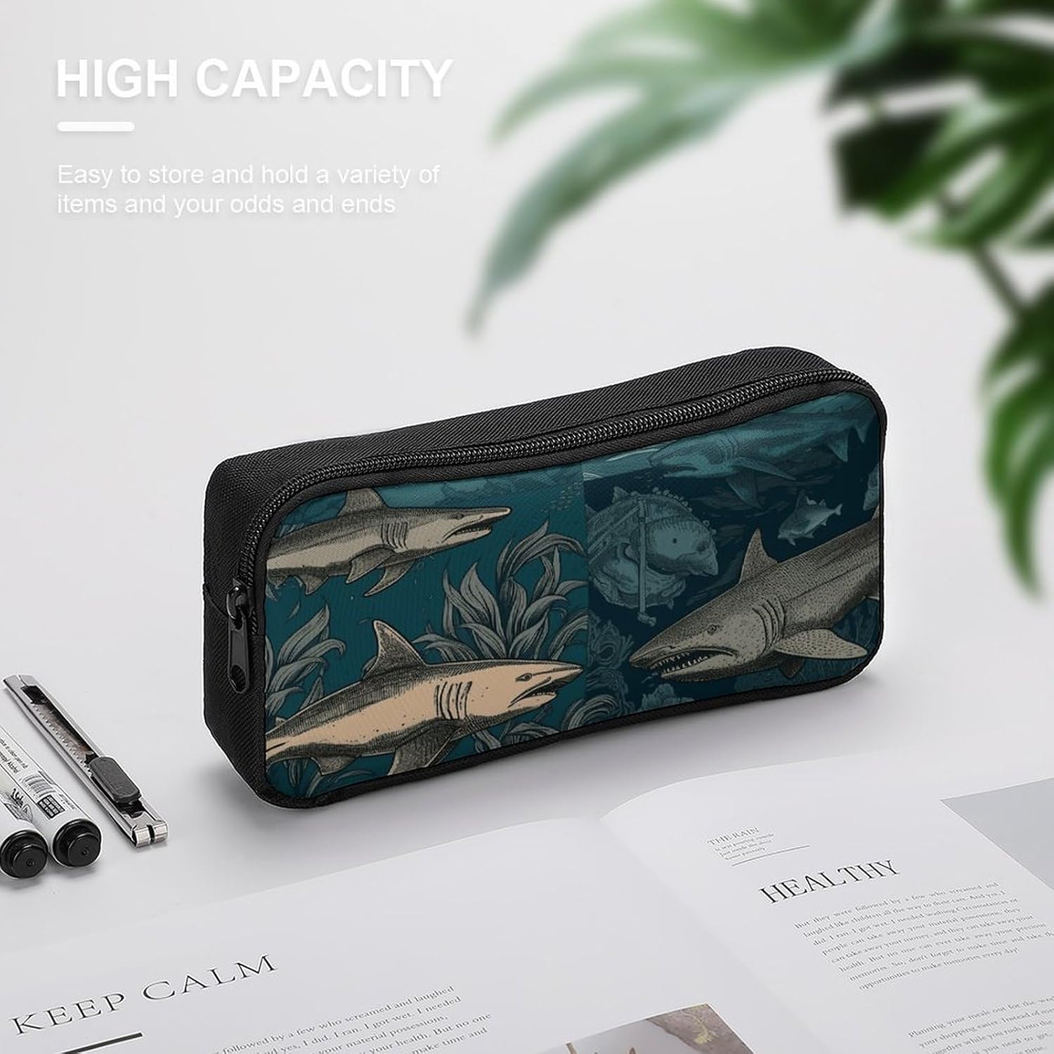 Shark Image Pencil Case Large Capacity Pencil Pouch image 4