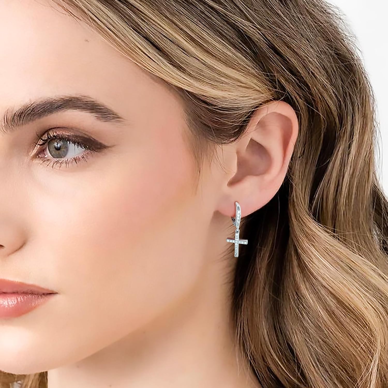 14K Gold Earring Cross Waterdrop Butterfly Heart Knot Earrings for Women Gold Silver Cross Leverback Drop Gold Silver Teardrop Hoop Dangle Earring White Gold Dangle Drop Earring - Image 2