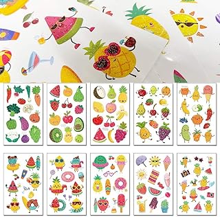 10 Sheets 120 Pieces Summer Glitter Fruit Temporary Tattoos for Kids Watermelon Strawberry Pineapple Tattoos Sticker for Boys Girls Birthday Party Favors Waterproof Fake Tattoos for Birthday Party Favors Goodie Bags Stuffers Party Fillers