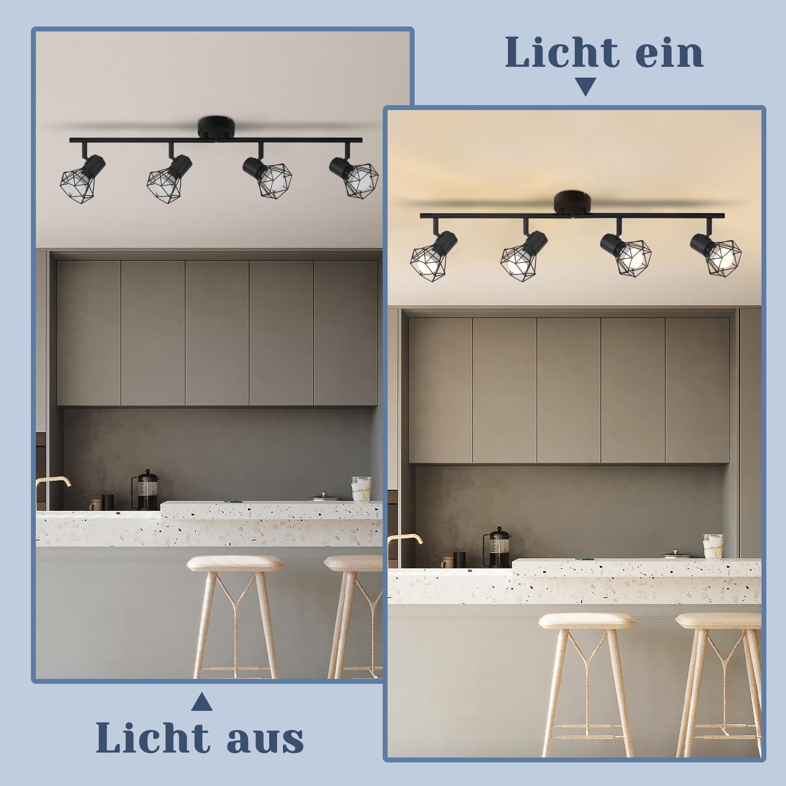 Glitzerlife Deckenstrahler 4 Flammig Deckenlampe Schwarz - Deckenspots Vintage Retro E14 Industrie Schwenkbar 350°Deckenleuchte Matt Metall Innen für Wohnzimmer Jugendzimmer Schlafzimmer Küche