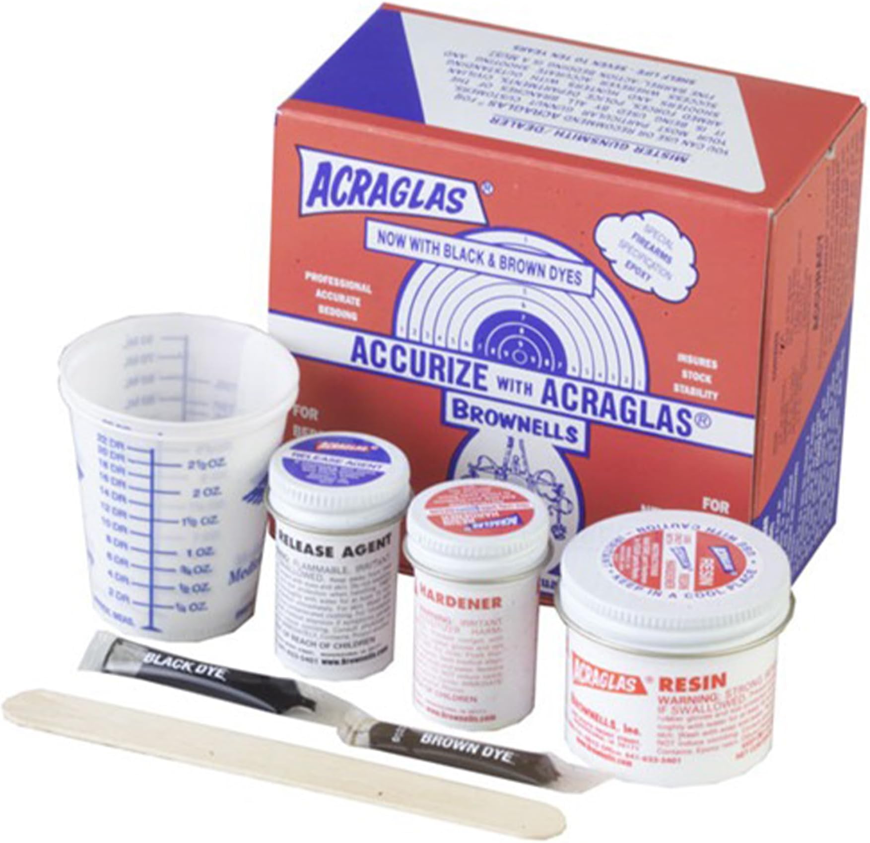 ACRAGLAS 2-Gun Glass Bedding Epoxy Compound Kit for Rifle Stock, Black and Brown Dyes, Gunsmithing Tools, 081003002