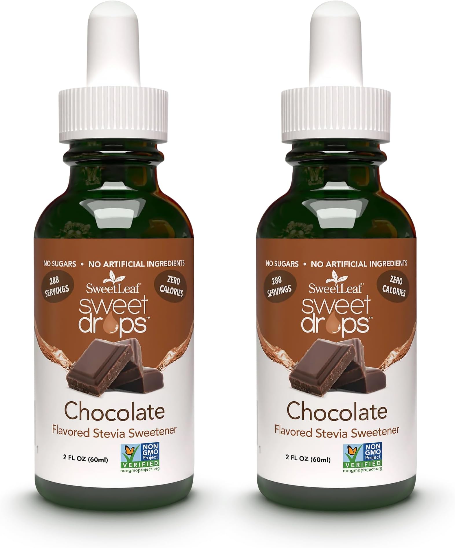 SweetLeaf Sweet Drops- Flavored Stevia Liquid Sweetener, Organic Stevia Extract, Zero Calories, Gluten Free, Keto Friendly, Non GMO, Natural Flavors, Sugar Alternative - Chocolate, 2 Fl Oz (Pack of 2)