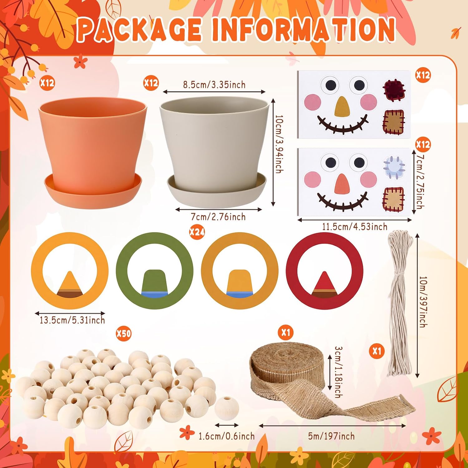 Hollowfly 24 Sets Fall Scarecrow Flower Pot DIY Craft Kit with 24 Pots