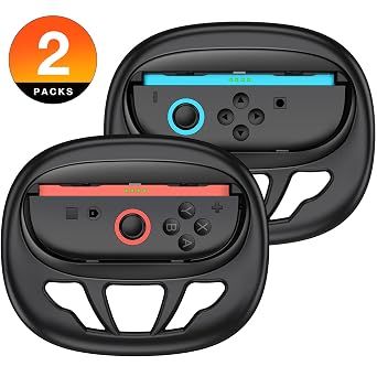 Switch 2 Steering Wheels Compatible with Nintendo Switch Joy-Con 2, 2 packs Racing Wheels for Mario Kart World/ 8 Deluxe,Larger SL/SR Buttons,Family Use Switch 2 Game Accessories Black