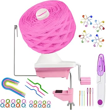 Ayasee Yarn Ball Winder, Yarn Winder for Crocheting Spinner Knitting Hand Operated Storage + 53 Pieces Stitch Knitting Needles + 1 Pieces Scissors Pink