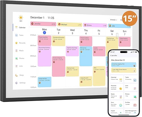Miniatura 16 de Calendario digital de pared de 15 pulgadas, pantalla táctil, calendario electrónico de escritorio y tabla de tareas para la familia y niños,