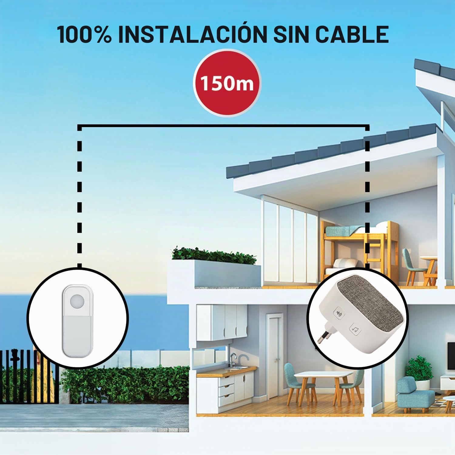 TAYLOR AC: Timbre inalámbrico con enchufe, 150m, 36 melodías. Blanco