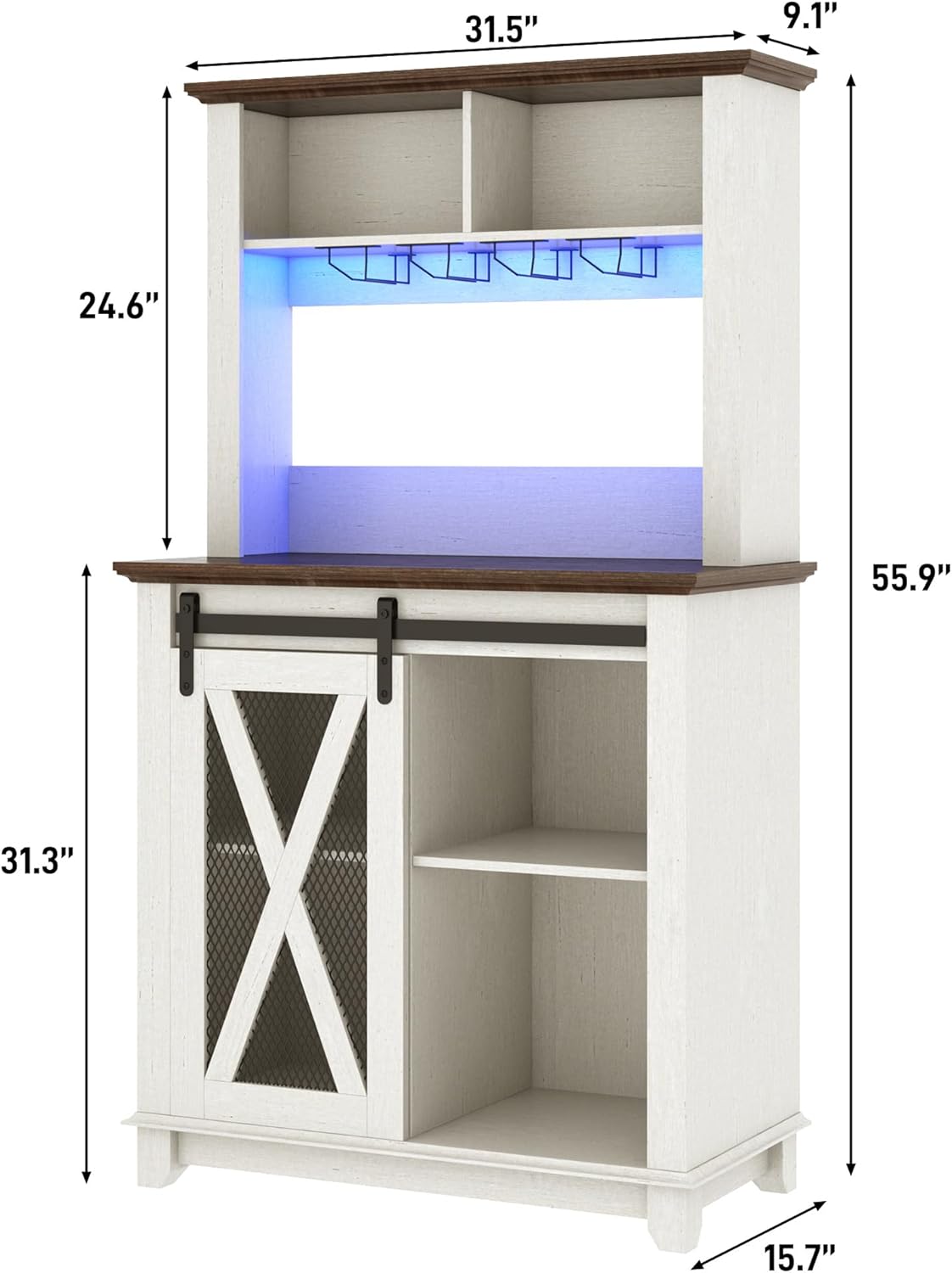 Detailed dimensions of the coffee bar cabinet