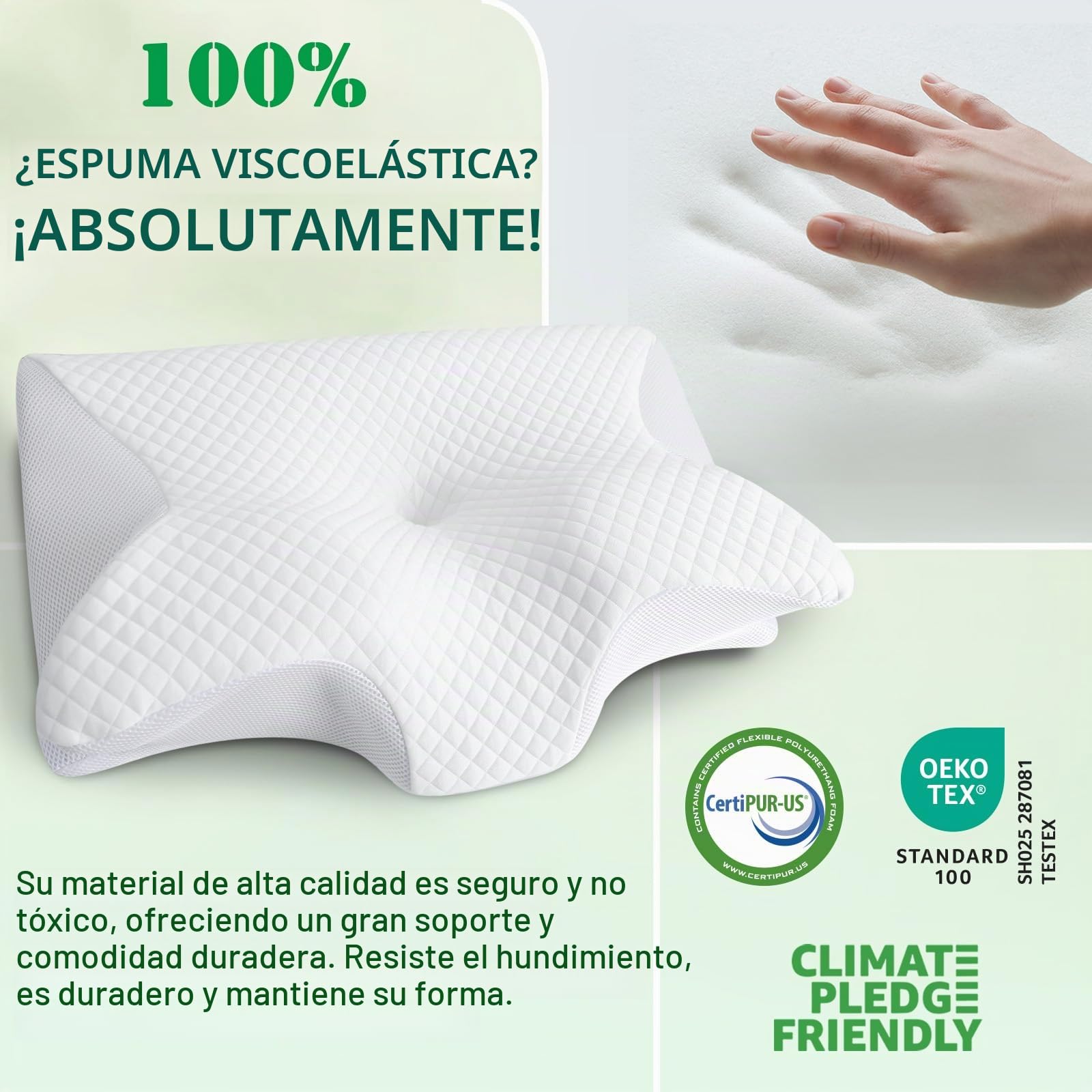 Almohada Cervical Espuma Viscoelástica, Blanco, 60x40x12/14cm | 2 en 1 Almohada Ergonómico para Cuello, Dormir de Lado, Boca Arriba y Boca Abajo, Funda Extraíble y Lavable