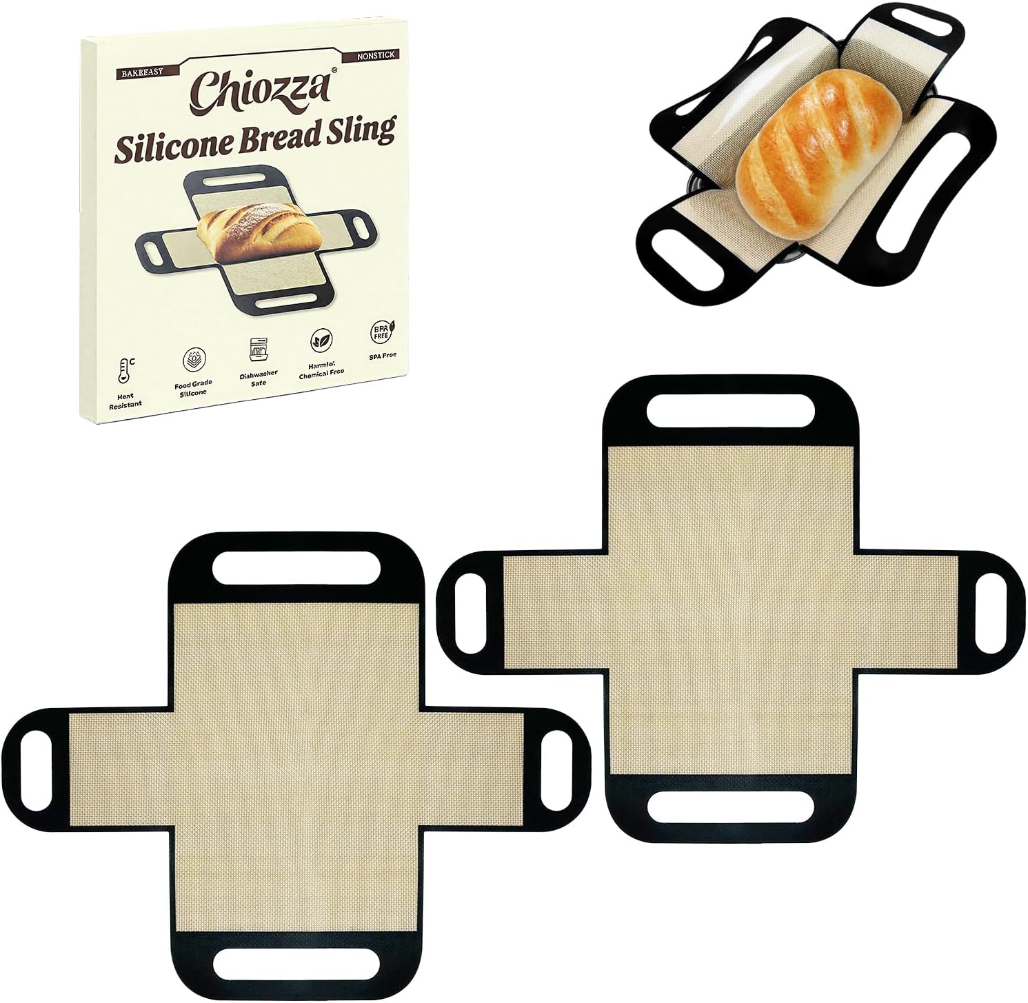 2 PCS Silicone Bread Loaf Pan Liners, Reusable Food-Grade Silicone Bread Sling, Non-Stick & Easy Clean Bread Baking Mat, Sourdough Sling with Handles, Best Fits 9x5" or 1.5lb Loaf Pans
