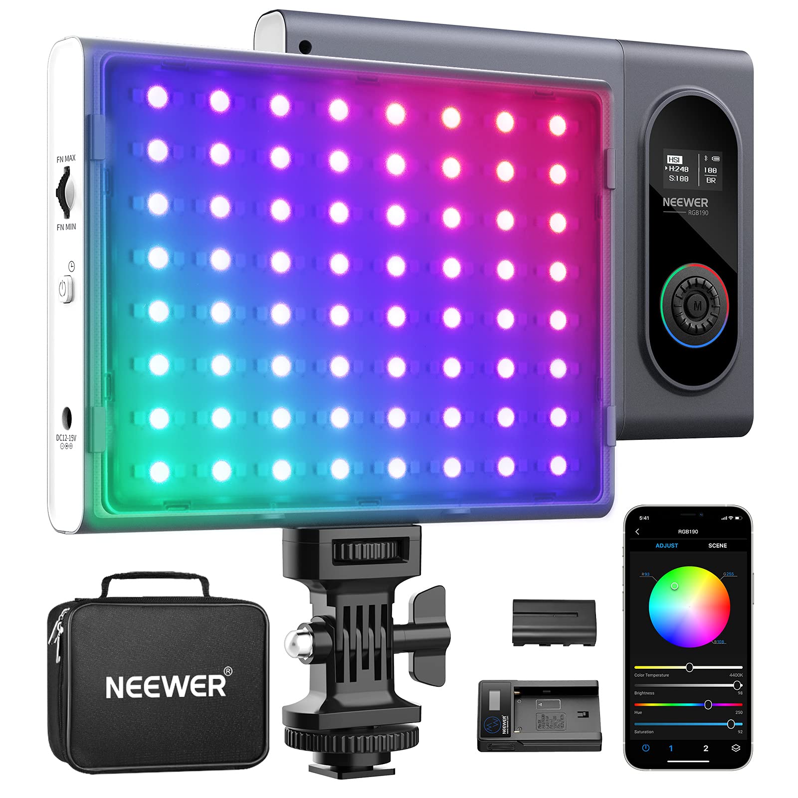 Amazon | Neewer 2パック RGB190 LEDビデオライト スタンドと電池付き