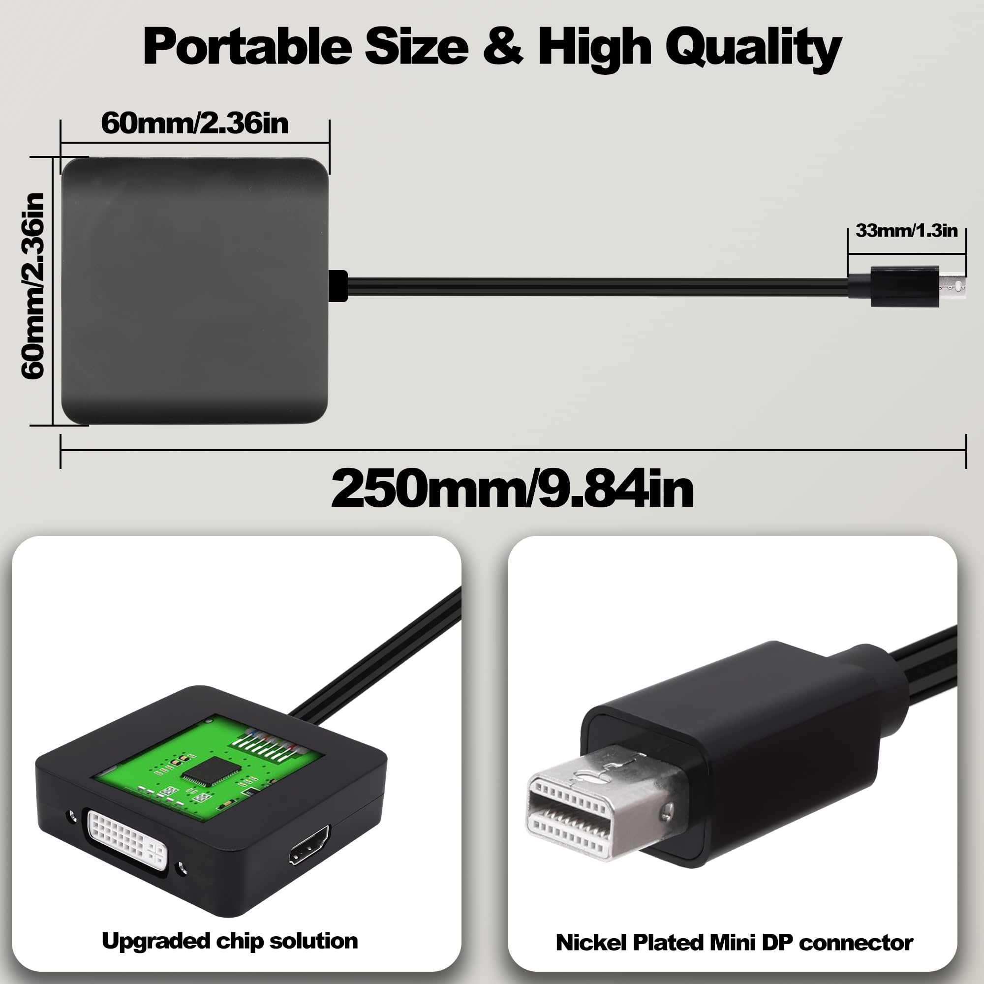 YARHONN Mini DP a HDMI VGA DVI Adaptador Thunderbolt Mini Displayport a VGA DVI HDMI 3 en 1 Adaptador Convertidor Macho a Hembra Cable para PC Portátil TV Proyector
