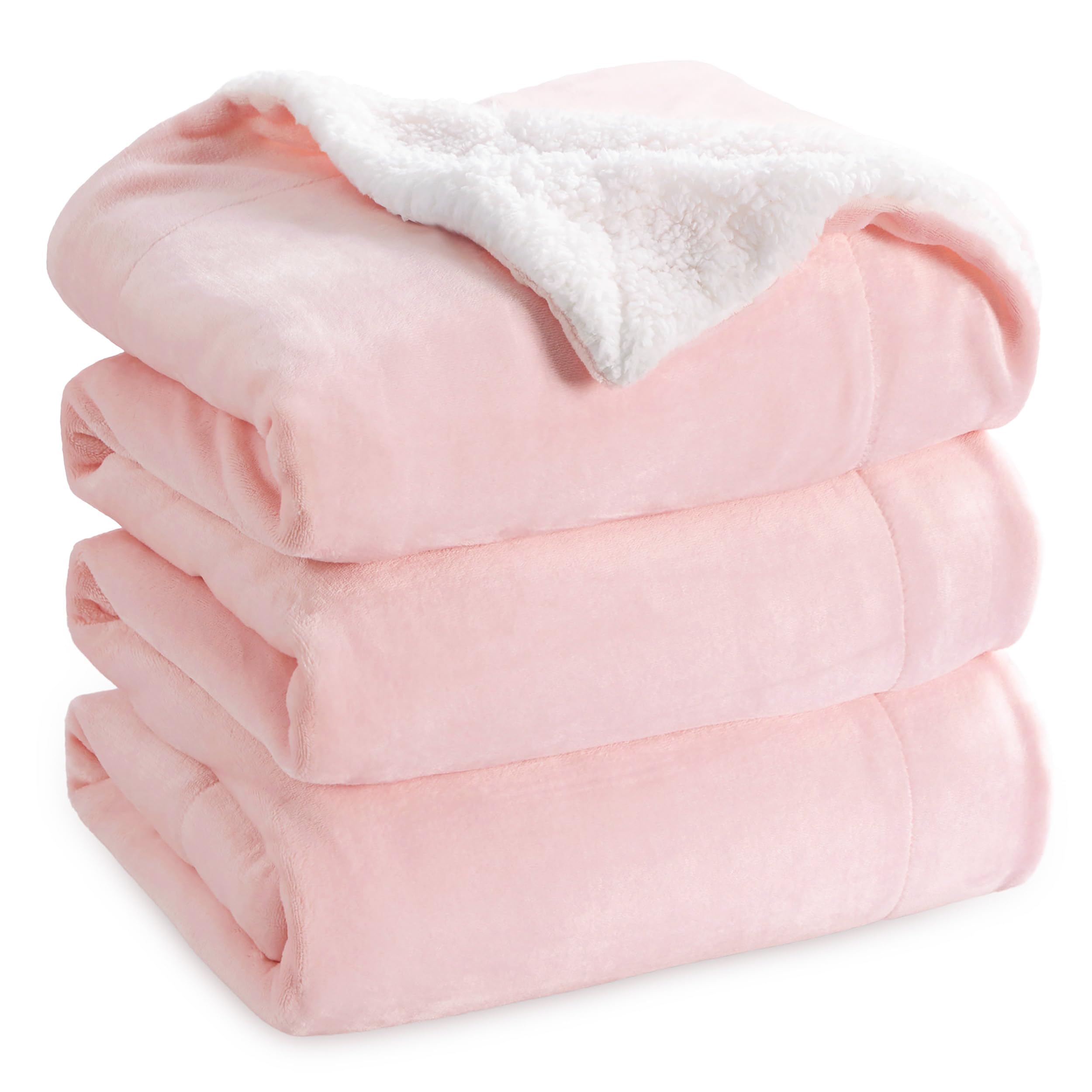 Bedsure GentleSoft Sherpa Fleece Blanket Queen Size for Bed, Non-Heated, Thick and Warm Throw for Women and Girls, Soft Fuzzy Plush Queen Blanket for Winter, Room Home Decor, Pink, 90x90 Inches