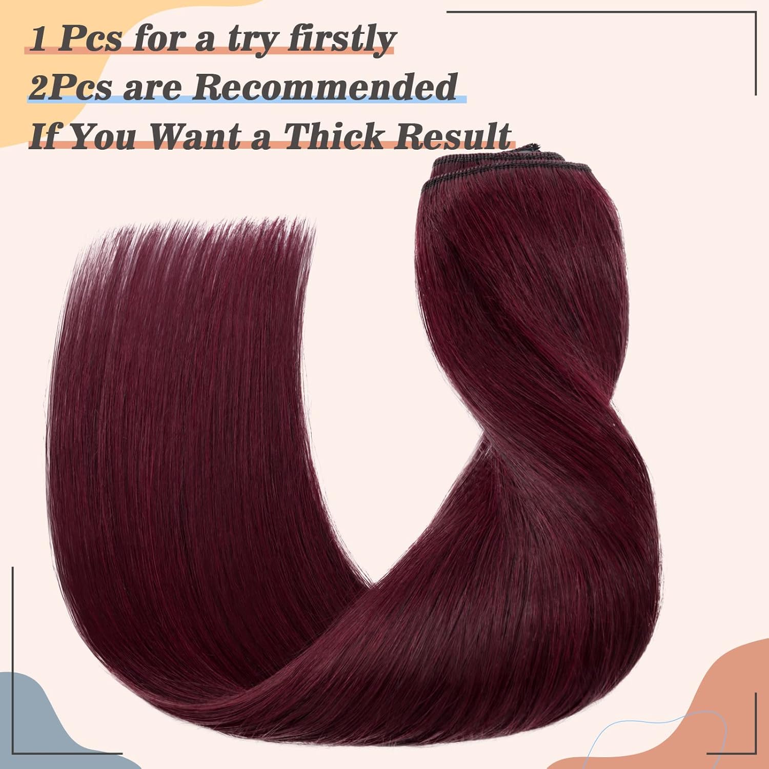 S-noilite Clip in Hair Extensions Human Hair Clip in 100% Remy Human Hair One Piece/5 Clips/3/4 Full Head Standard Weft Straight 22"-55g ((#99J) Wine Red)